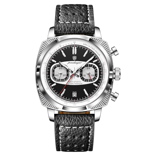 Montre chronographe étanche pour homme Poedagar avec cadran en cuir