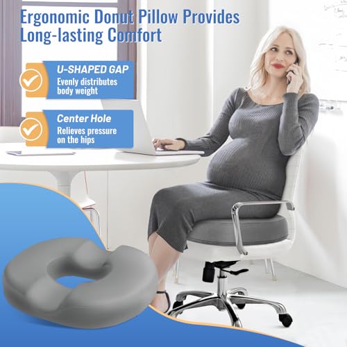 Image of CloudBliss Donut Pillow Stadium Seat Cushion for Tailbone Pain Relief and Hemorrhoids, Memory Foam Seat Chair Cushion, Portable Seat Cushions for Bleachers, Car, Home & Office