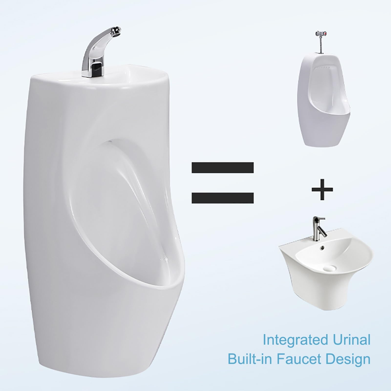 Cerámica Urinario con Descarga Inteligente para Hombres, Urinarios para Hombres con Lavabo, para Uso Doméstico y Comercial, Hogar, Bar, Centro Comercial(Black)