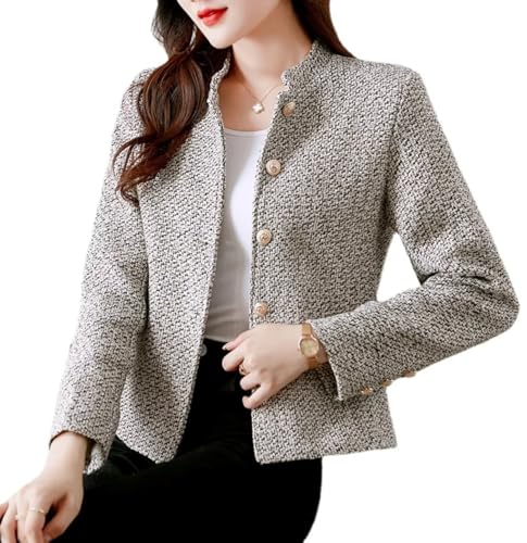 Women's Cropped Tweed Blazer Long Sleeve Vintage Open Front Work Office Short Jacket
