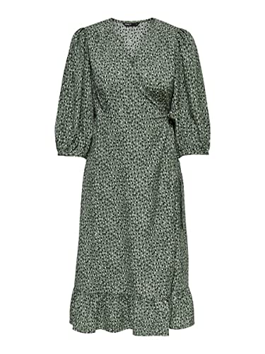 ONLY Damen Onlolivia WVN Noos 3/4 Wrap Midi Dress Kleid, Balsam Green, S EU