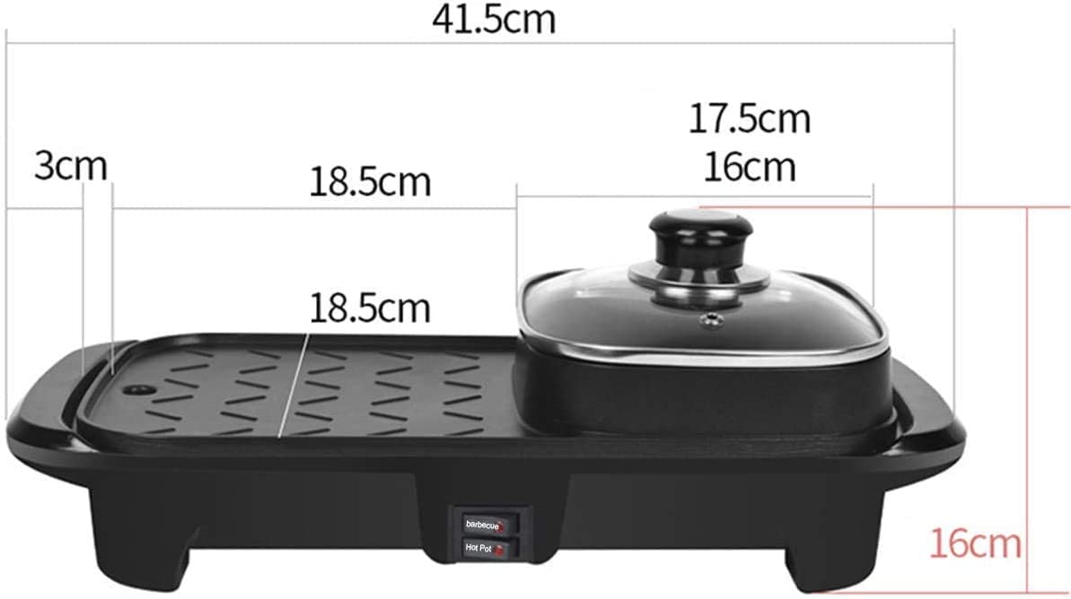 Parrilla de Asar Grill de Asar Plancha de Asar 2 en 1 Parrilla eléctrica y Olla Caliente Antiadherente para Hornear en Interiores Sartén Plana Hotpot Grill BBQ Plancha Plana 1100W 1101(Si
