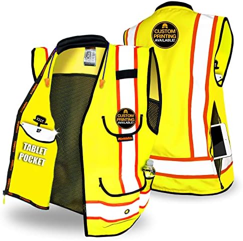 KwikSafety - Charlotte, NC - GODFATHER Safety Vest [CUSHIONED COLLAR] Class 2 ANSI OSHA High Visibility 9 Pockets Reflective Heavy Duty Mesh Vis Construction Industrial Surveyor Men/Yellow XL
