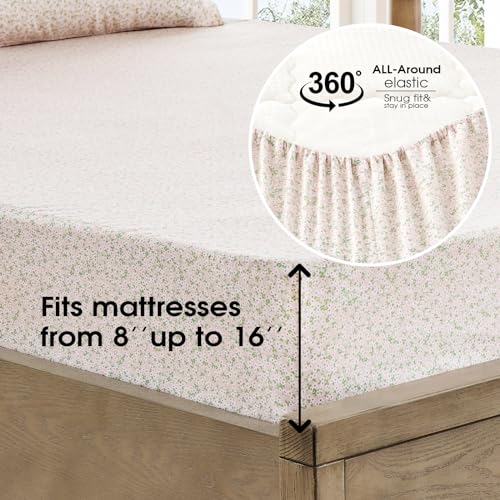Image of FreshCulture Floral Bed Sheets - Ultra Soft Full Size Bed Sheets - Brushed Microfiber Pink Floral Sheets - Deep Pockets - Easy Care - Hotel Luxury 4 Piece Flower Printed Sheets Full, Calico