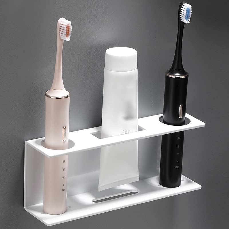 Soporte para cepillo de dientes, soporte para cepillo de dientes eléctrico montado en la pared, soporte multifunción para cepillo de dientes para parejas, organizador de baño (negro, 20 x 5 x 7 cm)