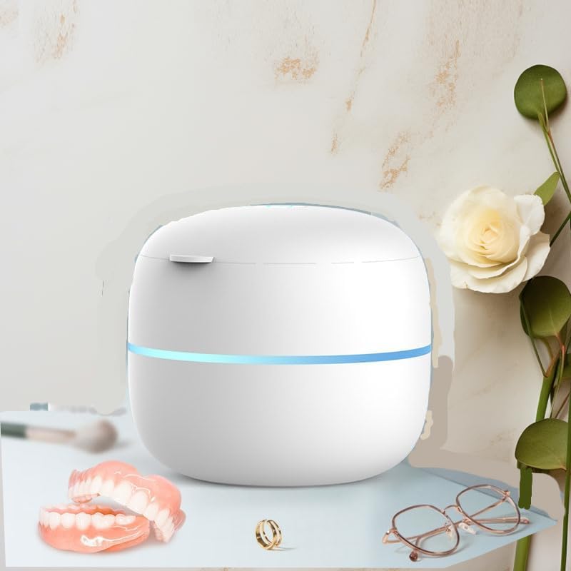 LIFEES Dental Retainer Cleaner, Ultrasonic Clean Box for dentures and Braces, Mouth Guard, Jewelry steam Clean, Ultra Sonic Cleaner with 360° deep Clean and Automatic Breathing Light (White)