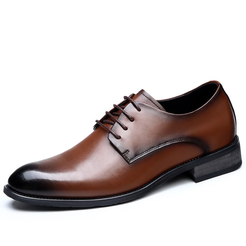 Dress Shoes for Men Lace Up Pointed Burnished Toe Faux Leather Derby Shoes Low Top Non Slip Block Heel Slip Resistant Rubber Sole Party2
