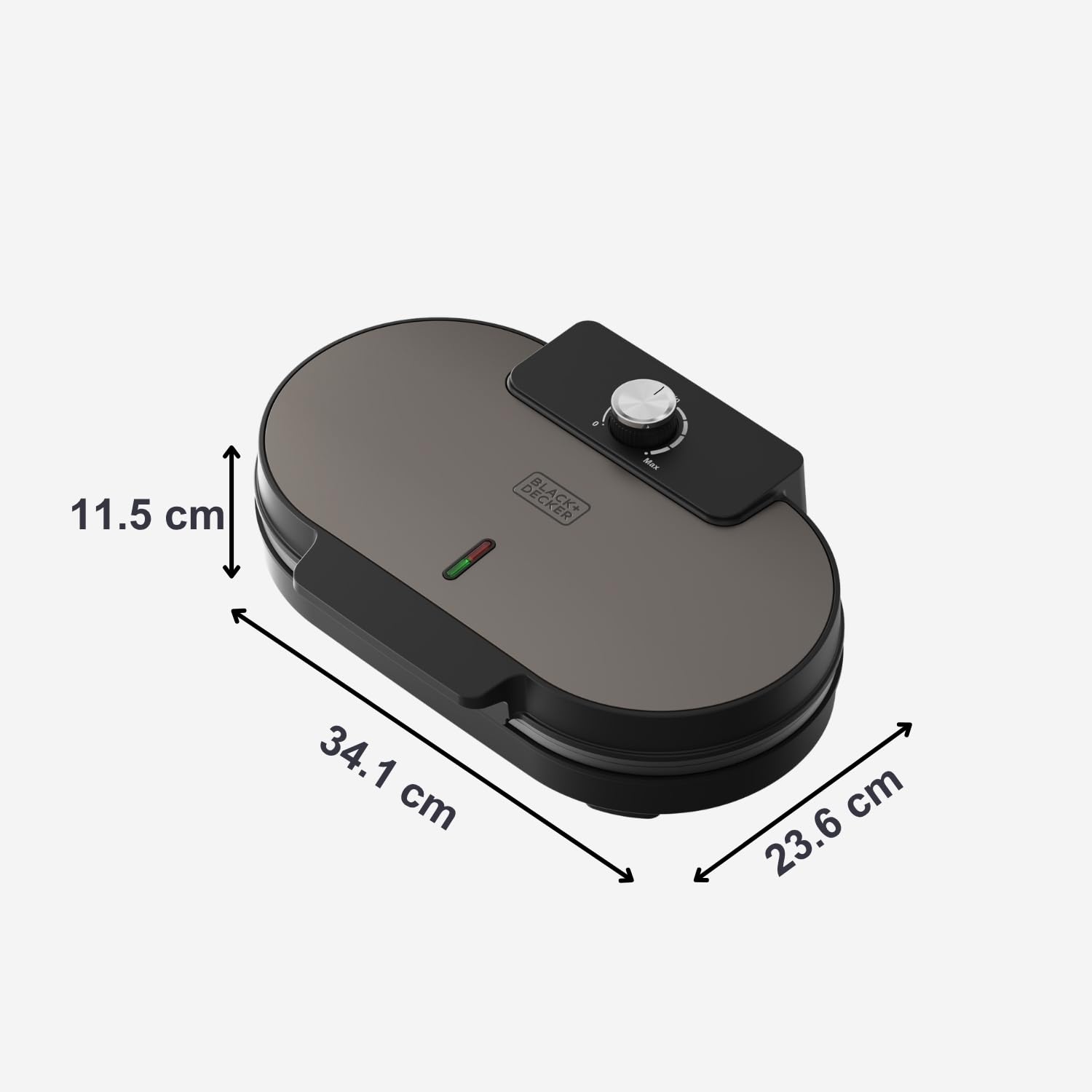 Black+Decker – Gofrera | Doble XL | 2 Gofres | Placas Antiadherentes | 33,6 x 18,2cm | 1400W | Temperatura Ajustable | Señal Luminosa | Asa Fría | Acabados en Inox
