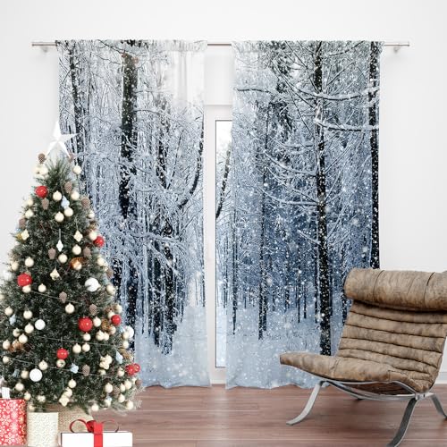DOTOOMA 82 x 84 Inches Merry Christmas Winter Forest Window