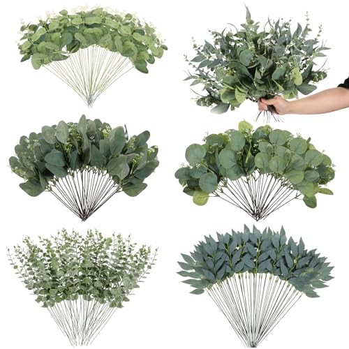120 Pcs 5 Kinds Mixed Eucalyptus Leaves Stems Bulk, Artificial