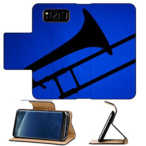 Liili Premium Samsung Galaxy S8 Flip Pu Wallet Case A Trombone Music Instrument Silhouette Isolated Against a Blue Background Photo 5722056
