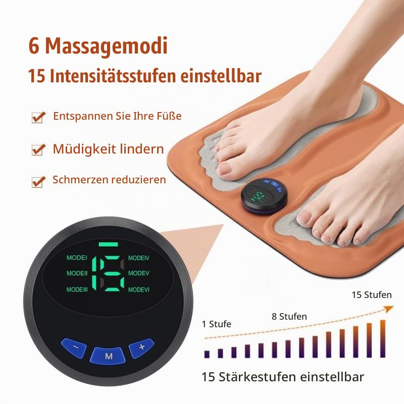 NeuroFlow 3D - Ihre 15-Minuten-Lösung gegen Nervenschmerzen Elektrisches Fußmassagegerät mit 6 Modi, 15 Intensitäten - Tragbar, Wiederaufladbar, fördert Durchblutung