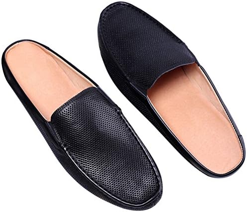 Santimon Men Leather Dress Mules Breathable Punching Backless Slippers Slip-On Shoes Black 8 | Image 6
