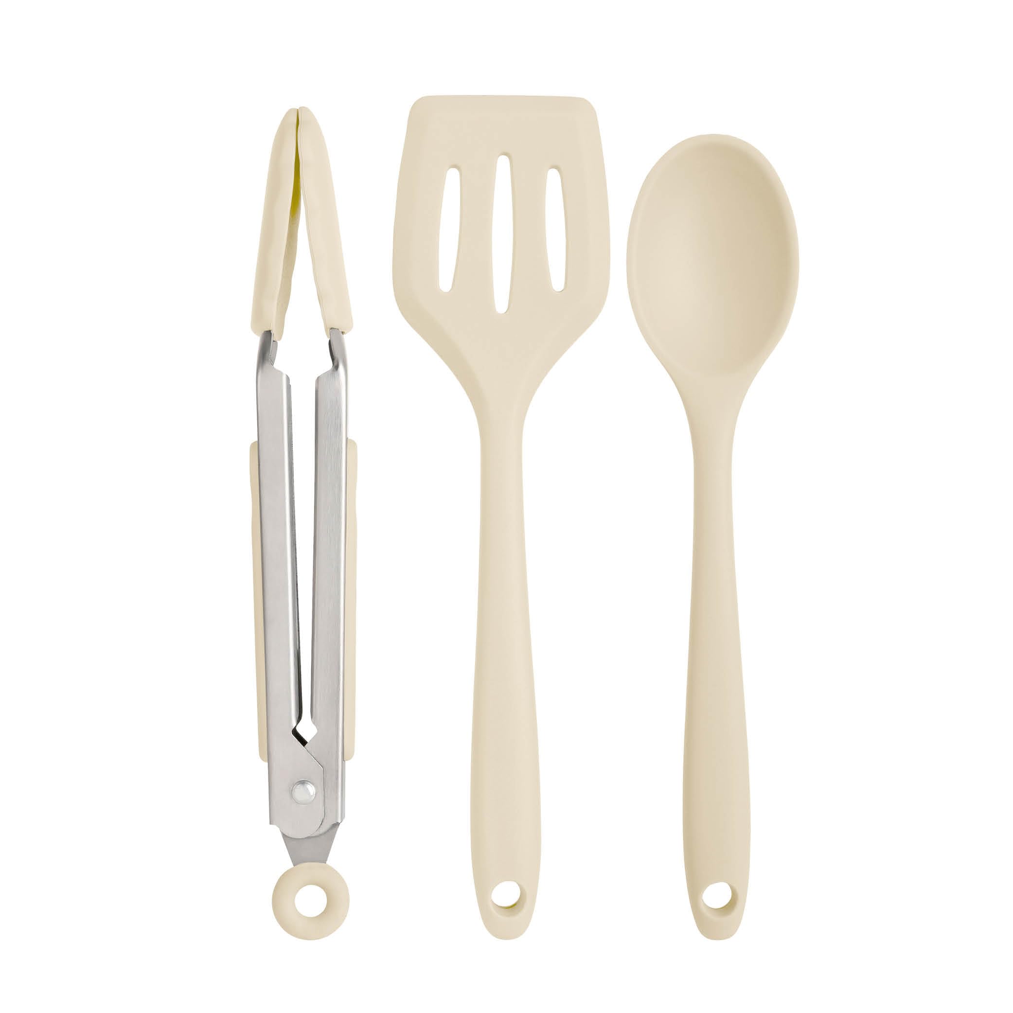 Wiltshire Silicone Mini Kitchen Tongs, Serving Spoon & Turner Set of 3, Cooking Spoon Serving Tongs & Spatula, Salad Tongs Stainless Steel, Heat-Resistant Utensil, Non-Stick, Non-Scratch, Biscotti