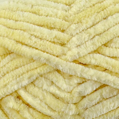 Image of Cuddly Velvet Chenille Yarn, Super Soft Fluffy Bulky for Knitting Crocheting Blanket Amigurumi, Durable for Shedding, 100 Gram (3.53 Ounces) 109 Yards (100 Meters) (Butter Yellow) (3 Skeins)