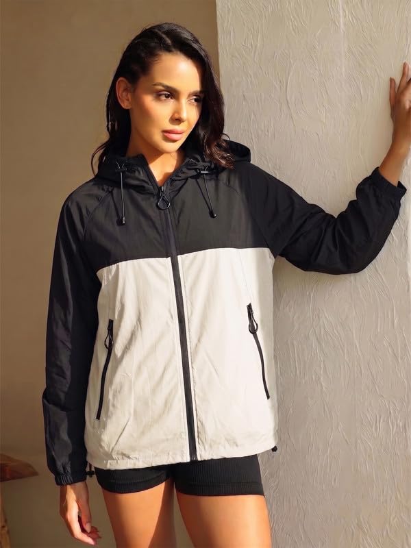 Image of CHKOKKO Sunscreen Jacket For Women With Hood Upf 50+ UV Tan Sun Protection | Wind Proof Lightweight Breathable Quick-dry Water-repellent Fabric | For Gym Sports Running Biking And Dailywear