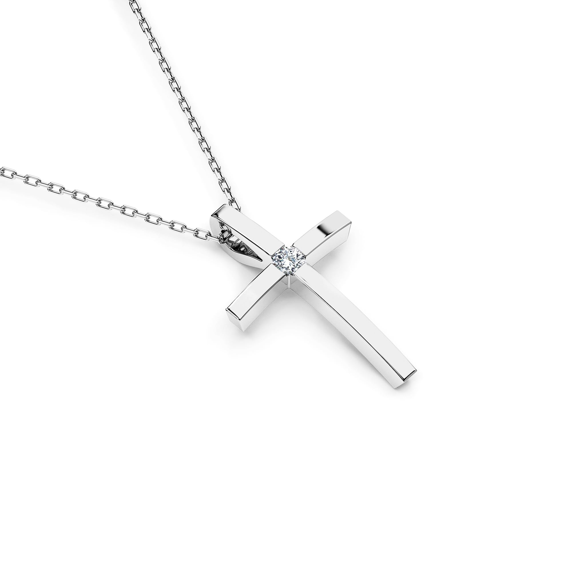 EDELIND Collana Donna con Ciondolo a Croce in Oro 14k con Diamante Solitario 0.03 ct - Catenina Forzatina per Donna e Ragazza - Regalo Comunione e Battesimo