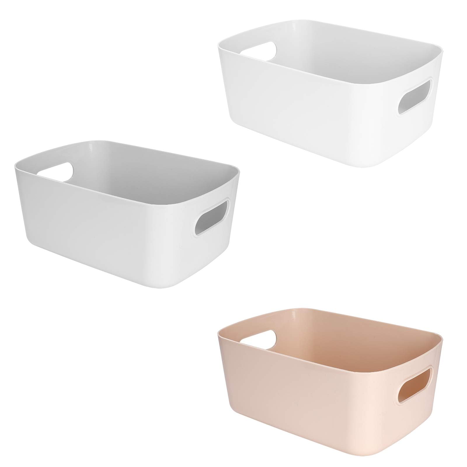 Plastic Storage Basket, 3PCS Basket Organizer with Handles, Cube Containers Small Boxes Storage for Kitchen, Office, Bathroom, Cosmetics, 22 x 14 x 10 cm