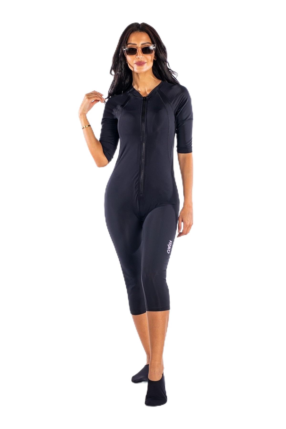 Coega SunwearC-B4260 3/4 Length SlimKini -Piece Suit for Women Black Swirls