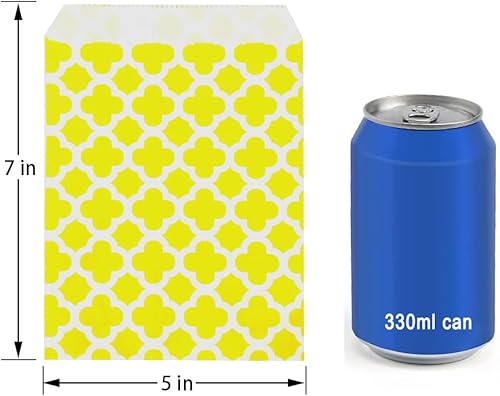 Miniatura 2 de KIYOOMY - 100 bolsas de bufé de dulces, pequeñas bolsas de papel de lunares (amarillo, 5 x 7 pulgadas)