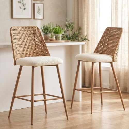 YLKHOME Rattan Counter Height Bar Stools