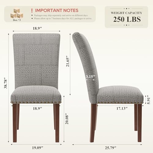 Image of COLAMY Upholstered Parsons Dining Chairs Set of 6, Fabric Dining Room Kitchen Side Chair with Nailhead Trim and Wood Legs - Boho