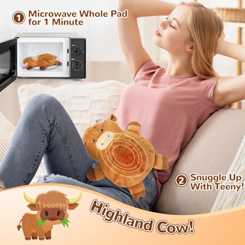 Image of Microwave Heating Pad for Pain Relief, 16 inch x 12 inch Microwavable Heating Pads for Cramps, Back Pain, Neck Shoulder, Muscles, Knee, Joints, Natural Heat Pack Moist Heat, Highland Cow Adorned with Flowers