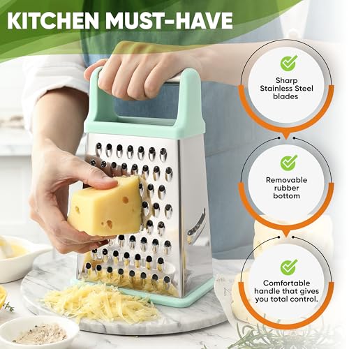 Image of Spring Chef Stainless Steel XL Cheese Grater for Kitchen, Mint