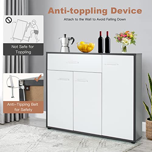 Costway Buffet Sideboard Storage Cabinet, White Kitchen Sideboard With Spacious Table Top, 2 Door Cabinets, Large Drawer, Adjustable Shelf, Anti-Toppling Device, Console Cupboard For Home Living Room #TOP2