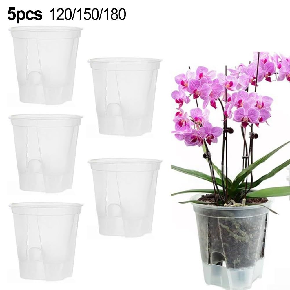 Samonawadniająca się plastikowa doniczka do orchidei z otworami odpływowymi i spodkiem, idealna do roślin domowych, storczyków, roślin domowych, przedszkola i ogrodu, ekologiczna konstrukcja