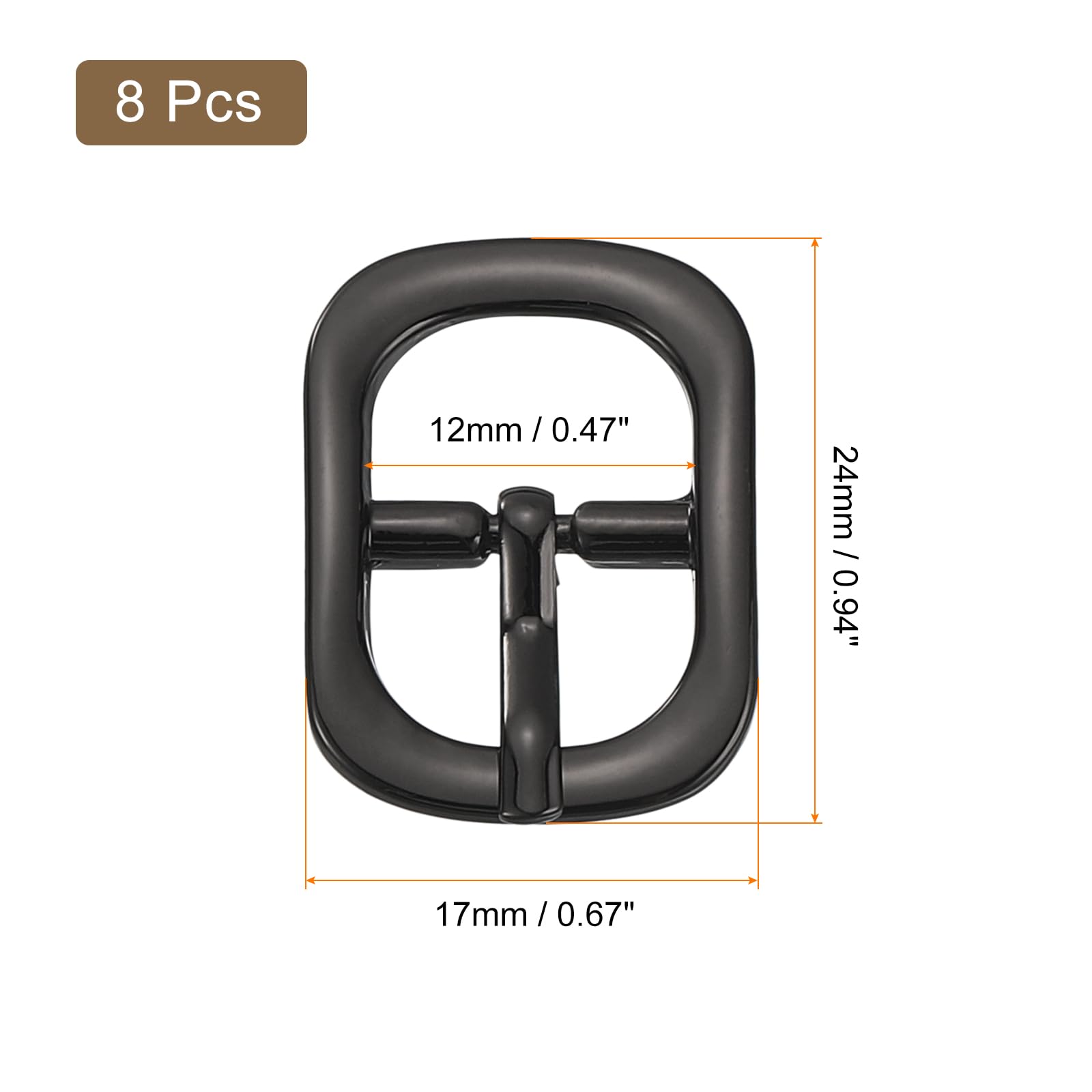 Uxcell 8Pcs 0.47" Metal Roller Buckle, Single Prong Belt Buckle Oval Center Bar Buckles for Leather Craft Accessories Black - Image 2
