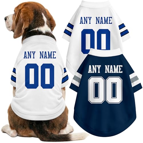 DALLASC Dallas Dog Clothes Jersey Style Custom Pet T Shirt with Personalized Name Number for Small Medium Large Dogs