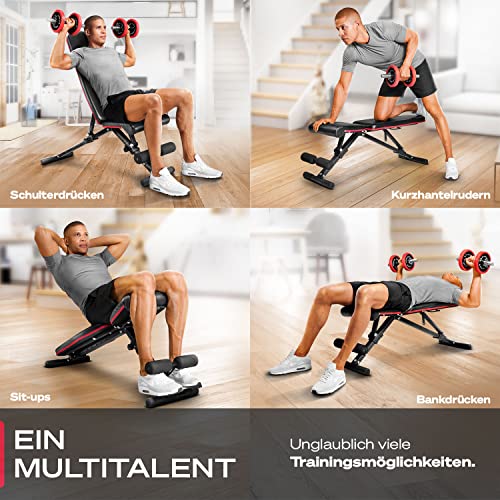 Sportstech Hantelbank Klappbar für Zuhause, 40in1 Schrägbank & Flachbank mit Bankdrücken, Rückentrainer, bench press, Deutsche Qualitätsmarke, sicheres Verstellsystem, BRT400, Vergleichssieger – Bild 5