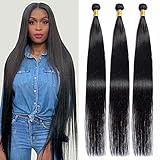 Maxine Hair 10A Brazilian Virgin Straight Hair 3 Bundles 100% Unprocessed Long inch Human Hair Weave Extensions Natural Color Can Be Dyed and Bleached (40 40 40 Inches)