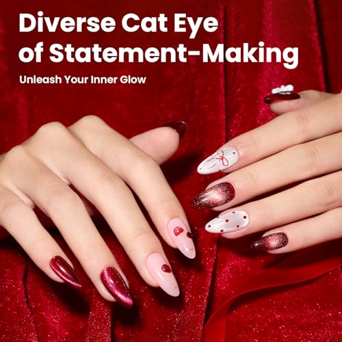 Image of Beetles Red Cat Eye Gel Nail Polish Set, 6 Colors Glitter Red Gel Polish
