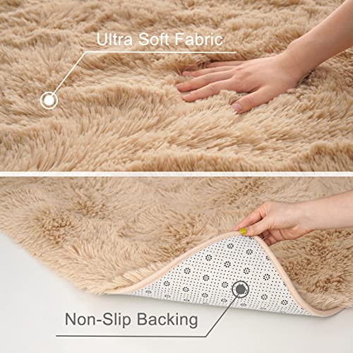 Ultra Soft Fluffy Rugs For Bedroom 5X8 Feet, Shag Area Rugs For Living Room, Large Comfy Furry Rug For Boys Kids Baby Room Decor, Non Slip Nursery Rug Modern Indoor Fuzzy Floor Carpet, Light Tan #TOP3