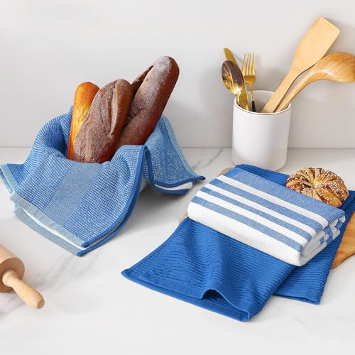 Image of Homaxy Premium Kitchen Towels(18 inchx 28 inch, 6 Pack), Large Cotton 380 GSM Kitchen Hand Towels, Soft and Absorbent Terry Dish Towels, Multipurpose Tea Towel Set with Hanging Loop, Blueberry