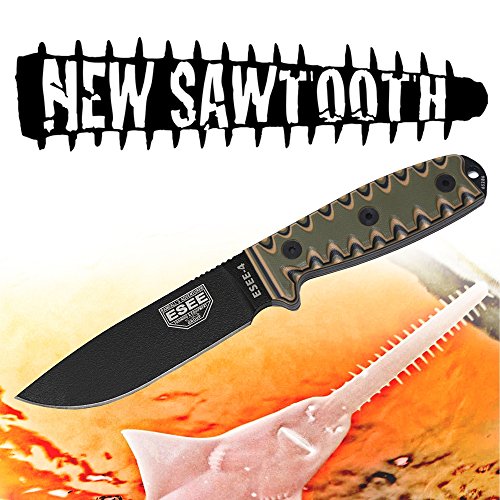Esee 4P Survival Fixed Blade Knife, Oem Sawtooth Handle Design, Black Sheath #TOP1