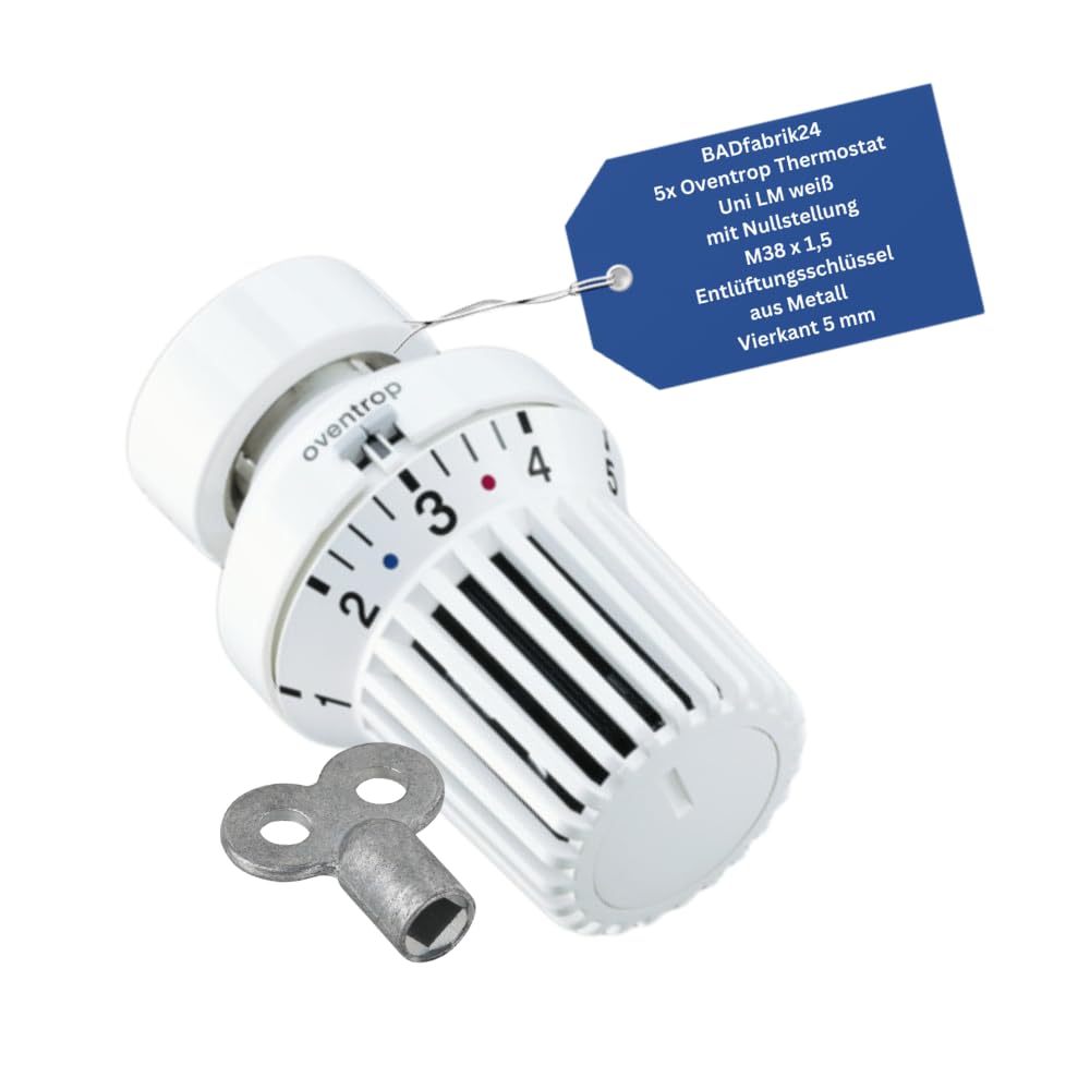 Thermostat Uni XH Set 5 Stück – Thermostatkopf mit Klemmanschluss + Entlüftungsschlüssel 5 mm Metall – Heizkörper-Regler für einfache Montage & präzise Temperatureinstellung