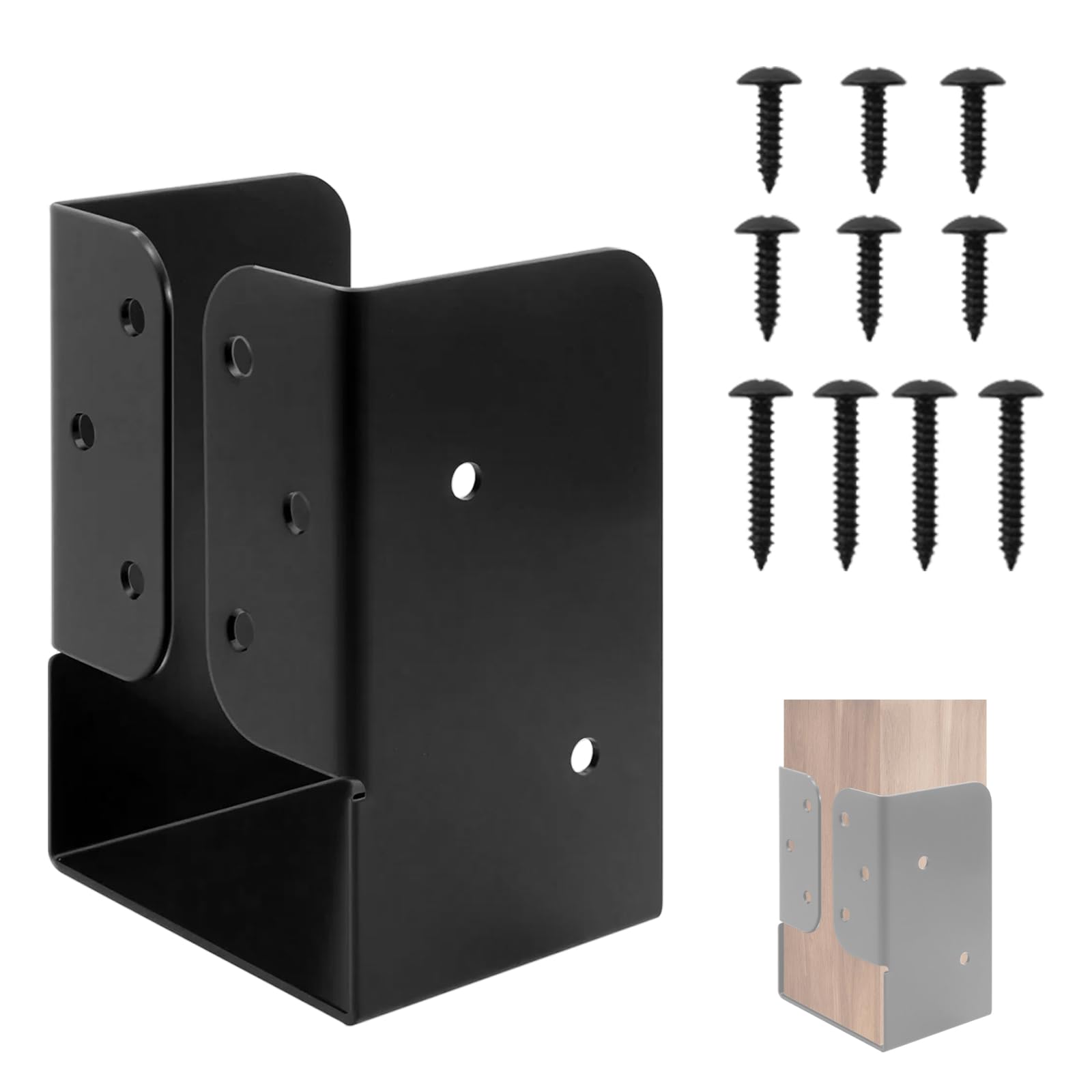 Andorm 4 Pack 4X6 Concealed Joist Hanger Bracket for Wood, Pergola Rafter Bracket 4 x 6 Powder Coated Black with Screws for Beam/Swing/Handrail/Fence