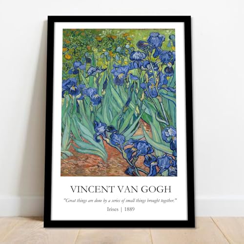 Image of Waltractive Vincent Van Gogh Paintings Framed Poster with Beautiful Quotes - Available in 33x22 and 48x33 CM - Classic Art Poster with sleek Black Frame - Elegant Home and Office Decor (Irises, 13x19 Inch, Framed)