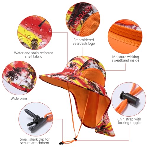 Image of BASSDASH UPF 50+ Unisex Water Resistant Wide Brim Sun Hat with Large Neck Flap Ponytail Fishing Hat for Men Women