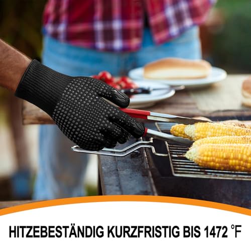 FITFETS Grillhandschuhe (Hitzebeständig), Ofenhandschuhe, rutschfeste Silikon - Feuerfeste Handschuhe, BBQ Handschuhe, Küchenkochhandschuhe 4