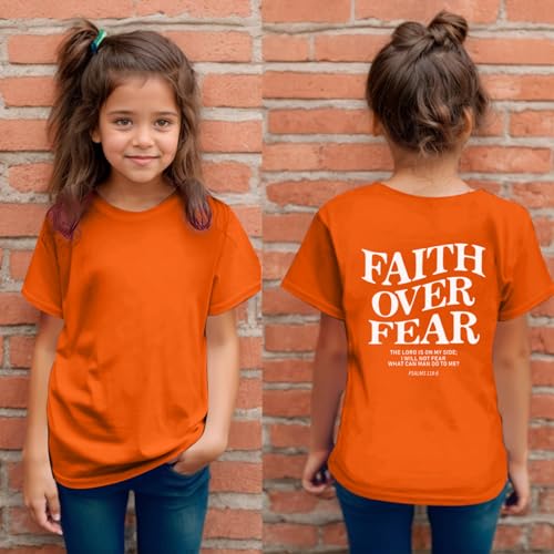 Image of Faith Over Fear Shirt Christian Jesus Tshirts for Girls Religious Inspirational Tees Bible Verse Tops for Kids 3-12