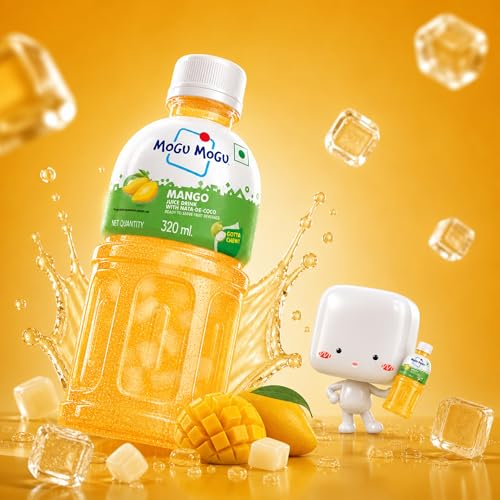 Image of Mogu Mogu Mango Juice Drink with Nata de Coco Jelly 320ml | Refreshing Tropical Thai-Made Sip & Chew Beverage