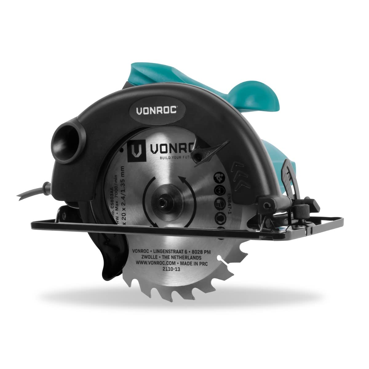 VONROC Piła Tarczowa 1200W – 5500 obr/min, 185mm, Cięcie Proste i Ukośne w Drewnie do 65mm, Prowadnica Równoległa, Brzeszczot 24T – Zestaw z Torbą na Narzędzia