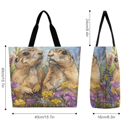 Women's Multi-Functional Shopping Bag，Two Prairie Dogs Printing Messenger Bag Shoulder Bag for Travel, Work, Shopping & Parties with Inner Pocket, Grocery Bag Lightweight & Water-Resistant2
