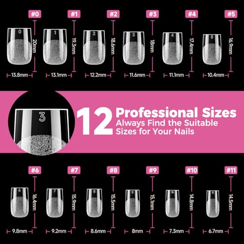 Image of UAN GELLA Short Sharp Square Nail Tips 504pcs Short Square Press on Nails Pre Etched Acrylic Fake Nails for Full Cover Nail Tips DIY Nails Salon at Home 12 Sizes