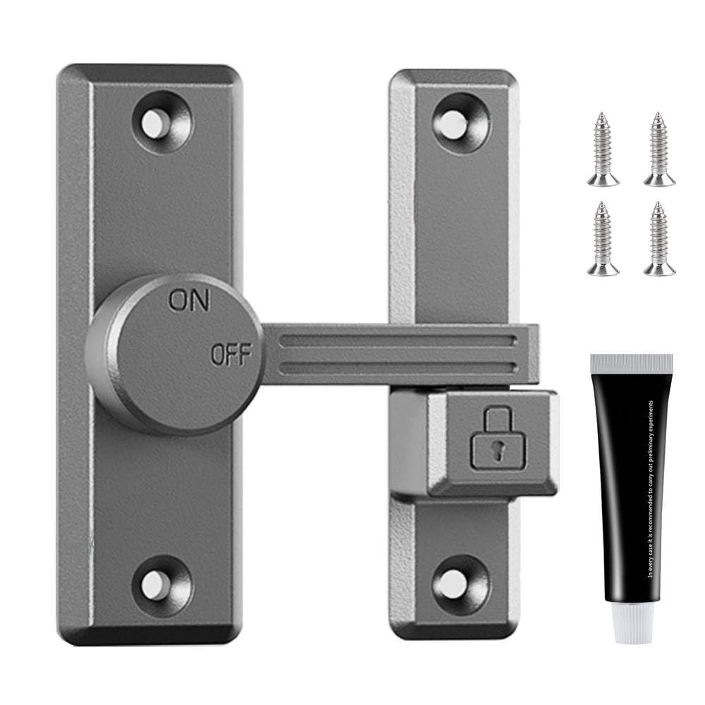 No Drilling Door Latch Lock, Rotate Bolt Locks Gate Latch with 2 Mounting Methods, Enhanced Safet Lock for Sliding & Push Doors - Grey