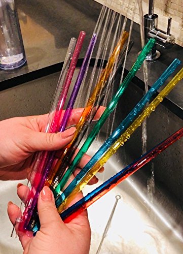 10.5" Pitillos de plástico reutilizables de colores variados, set de 10 miniatura 5